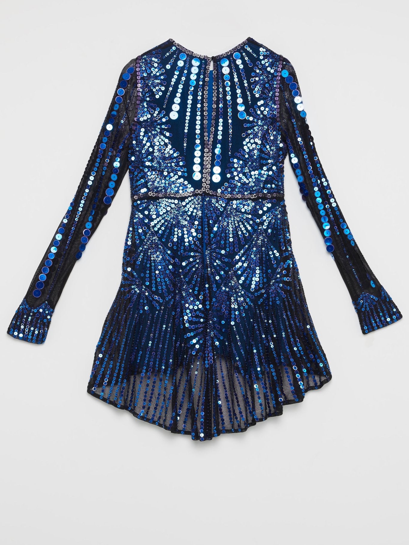 sequin top high low dress High-Low Off-the-Shoulder Sequin Party Dress -PromGirl Lapis Blue / Small