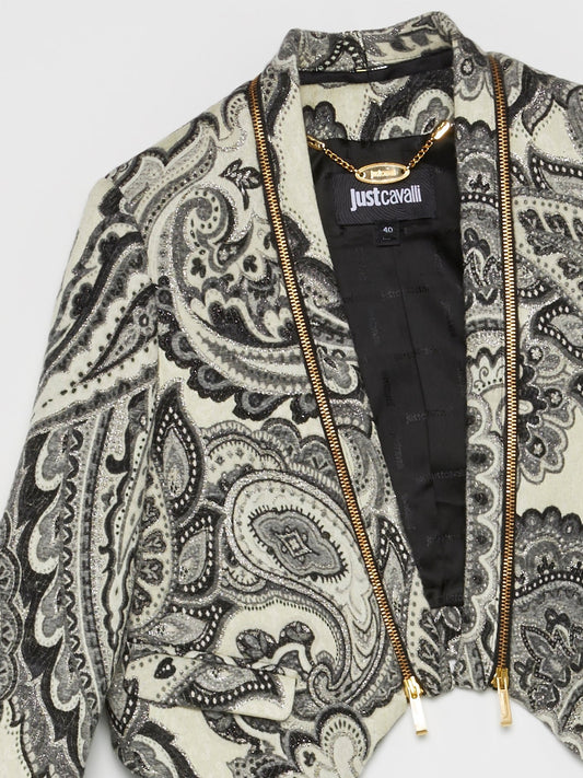 Серый пиджак с барочным принтом