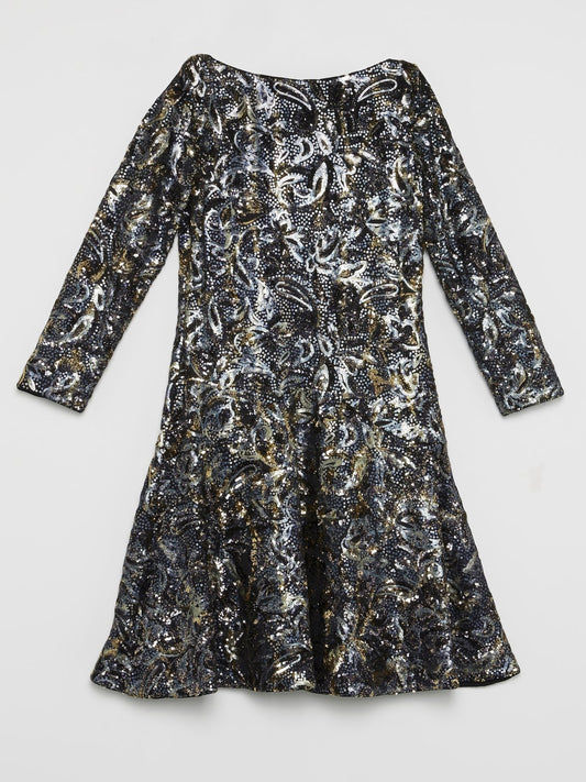 Платье с металлическим барочным принтом и пайетками