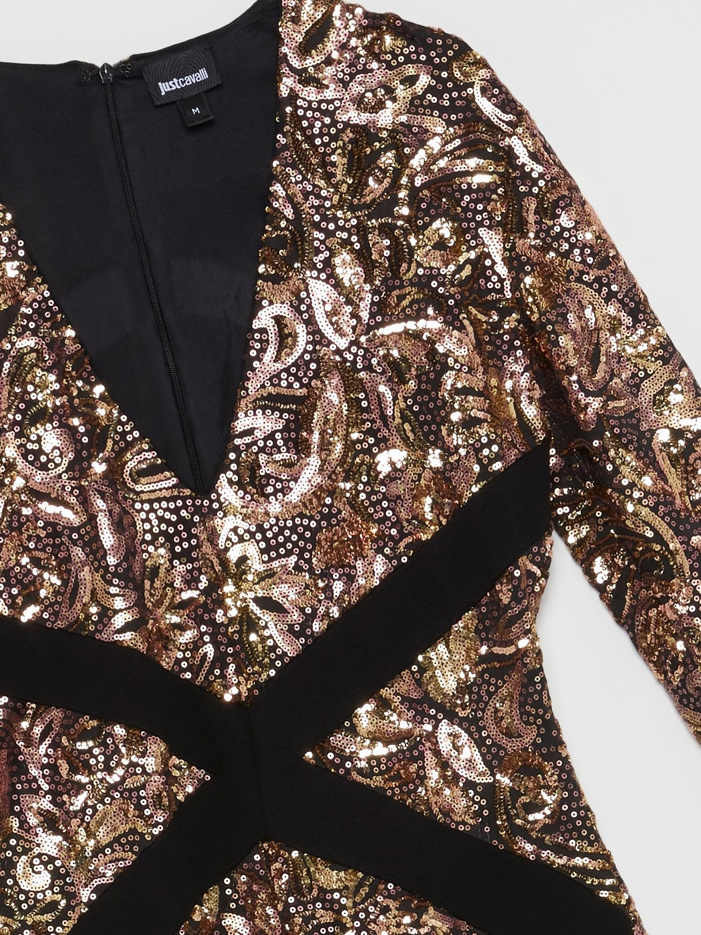 Gold Baroque Sequin Plunge Dress Maison-B-More Global Store Gold Baroque Sequin Plunge Dress Maison-B-More Global Store