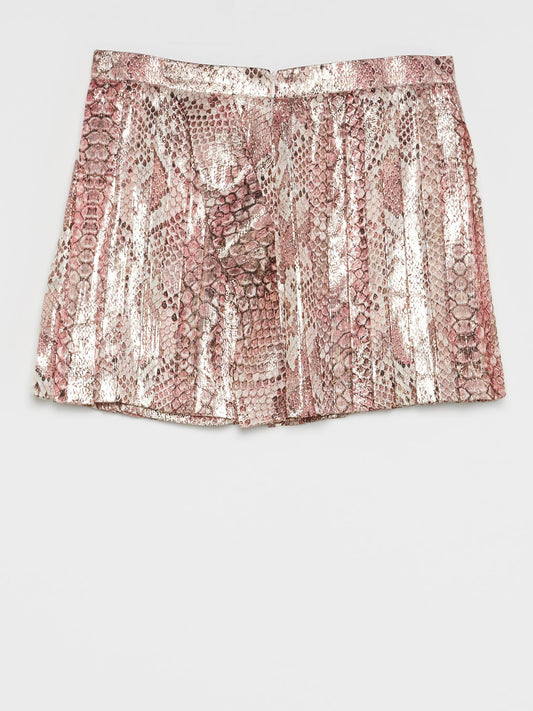 Розовая юбка-мини с эффектом змеиной кожи