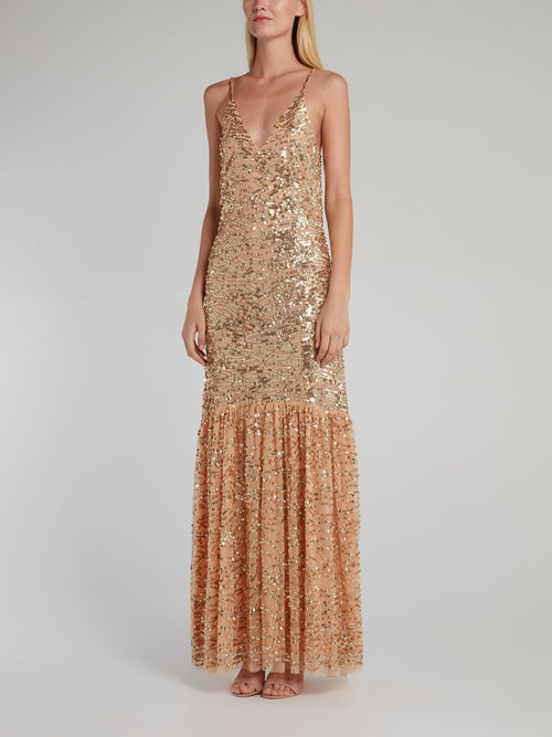 Shelly Gold Sequin Trumpet Dress Maison-B-More Global Store Shelly Gold Sequin Trumpet Dress Maison-B-More Global Store