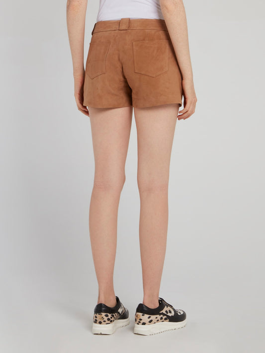 Brown Cut Suede Shorts