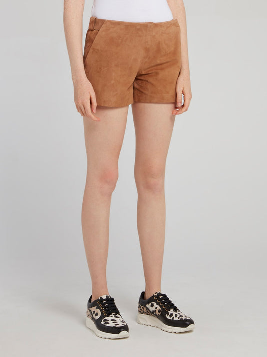 Brown Cut Suede Shorts