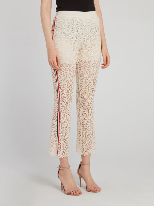 Beige Lace Flared Pants
