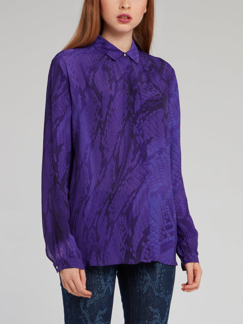 Фиолетовая рубашка с длинными рукавами и эффектом змеиной кожи