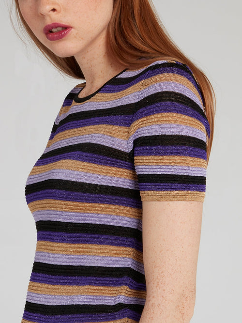 Stripe Glitter Fabric Knit T-Shirt