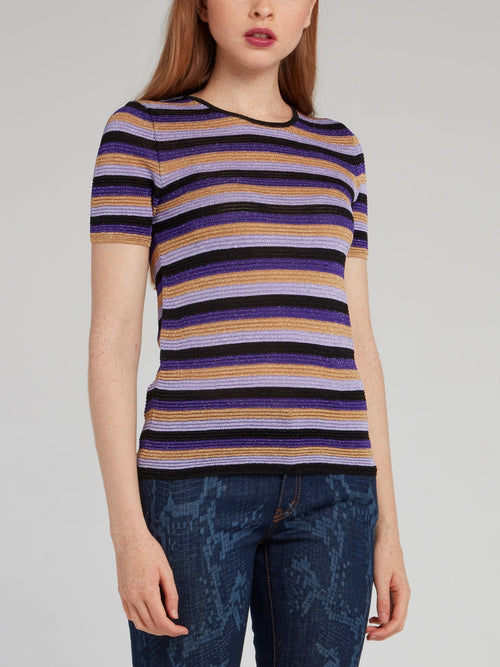 Stripe Glitter Fabric Knit T-Shirt