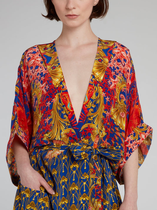 Baroque Print Kimono Cover Up Dress