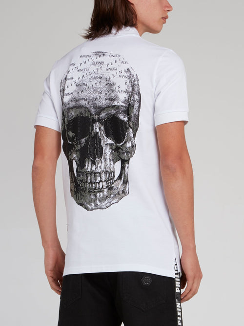 White Rear Skull Print Polo Shirt