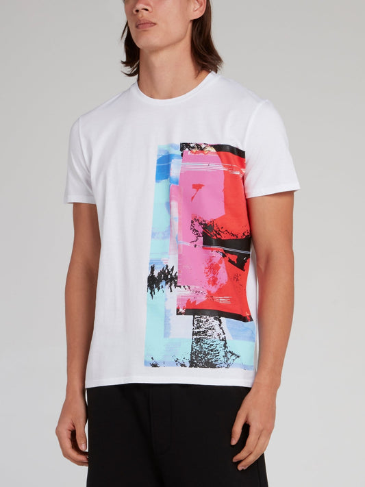 White Abstract Panel T-Shirt