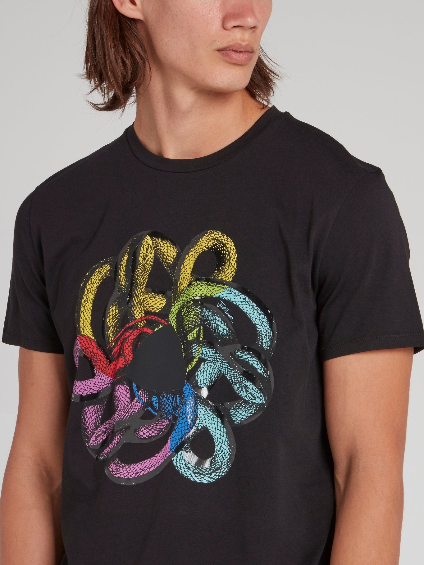 Black Snake Print Cotton T-Shirt