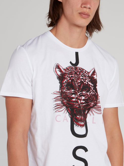White Leopard Head Print T-Shirt