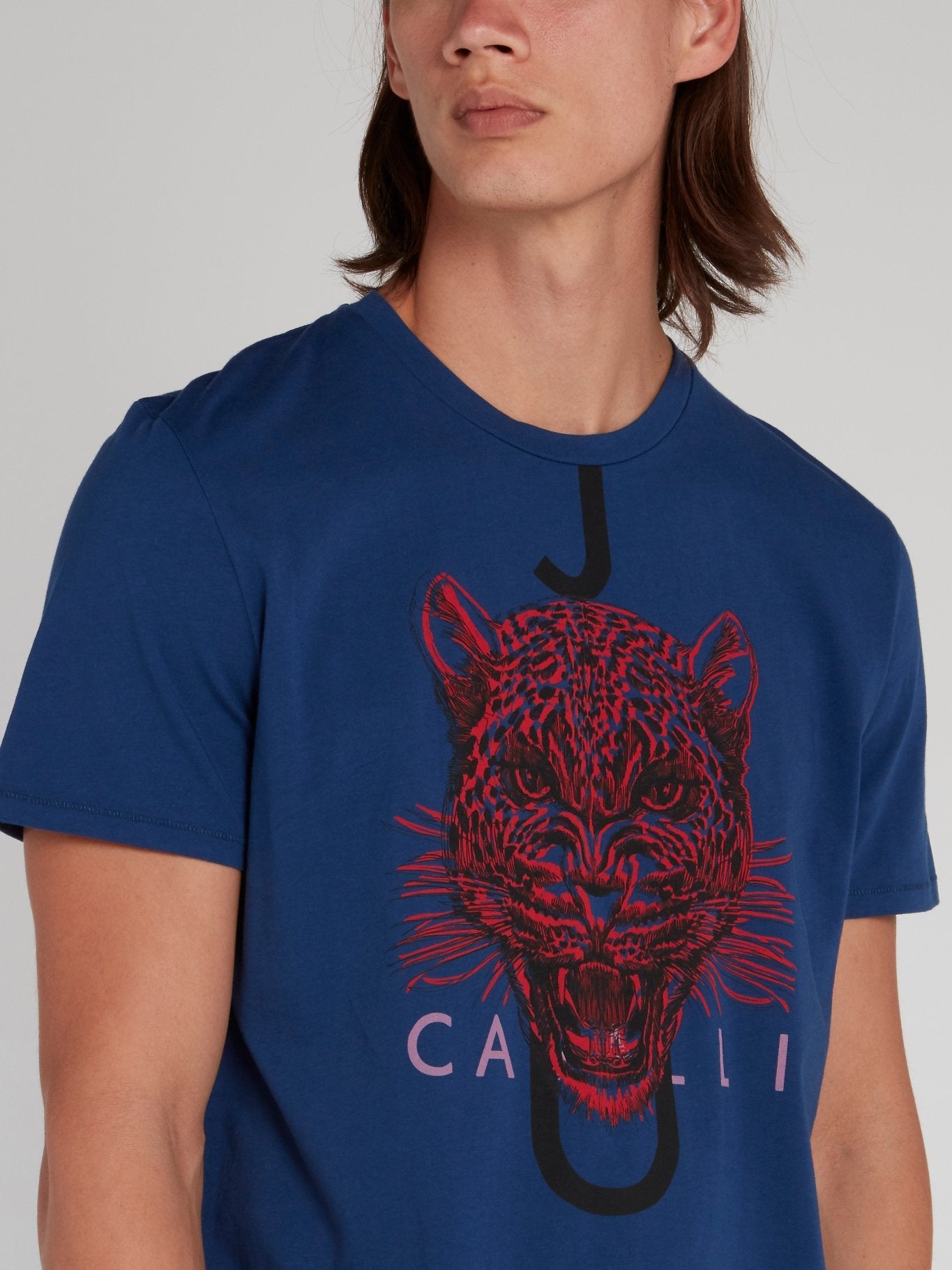 Blue Leopard Head Print T-Shirt