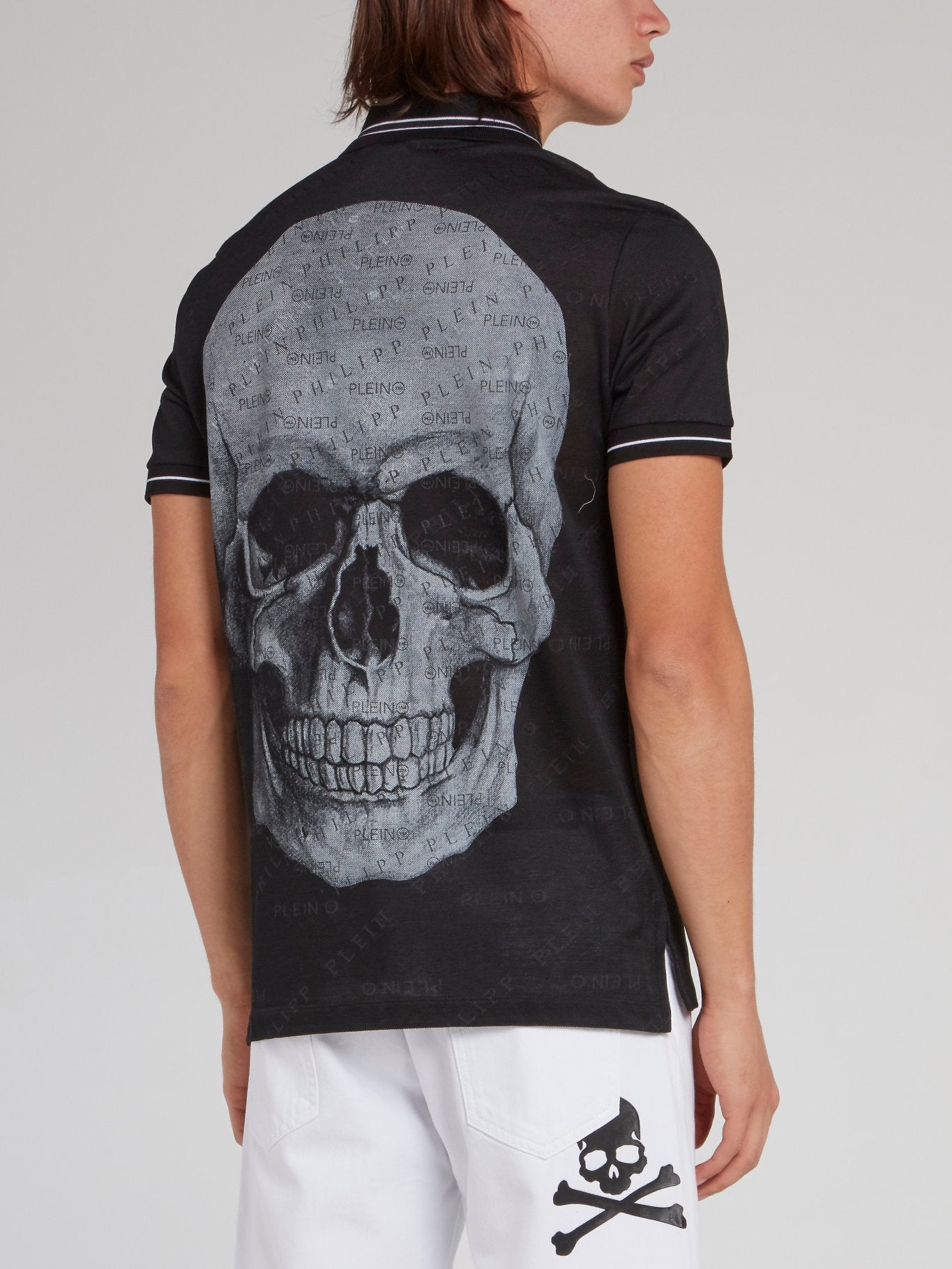 Black Rear Skull Print Polo Shirt