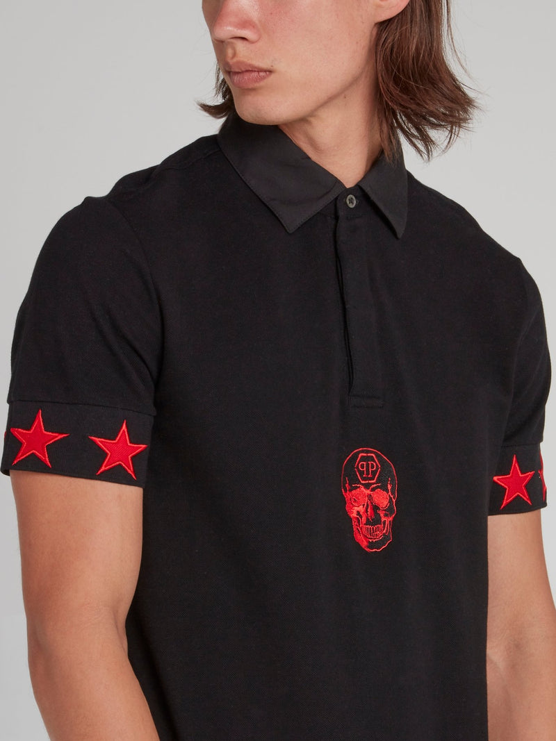 Black and Red Stars Skull Polo Shirt