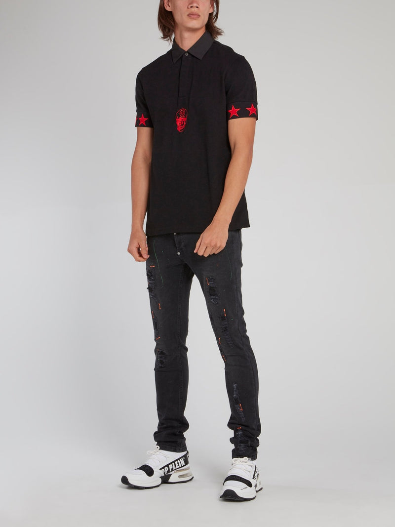 Black and Red Stars Skull Polo Shirt