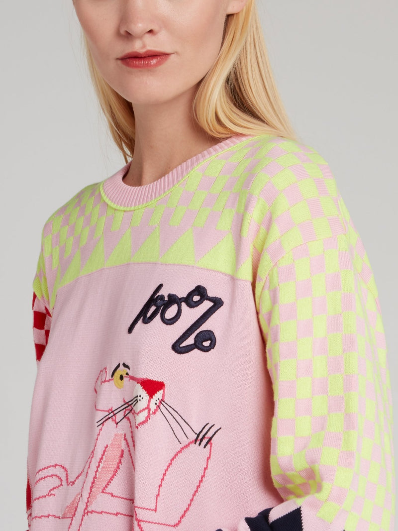 Pink Panther Sequin Check Sweater