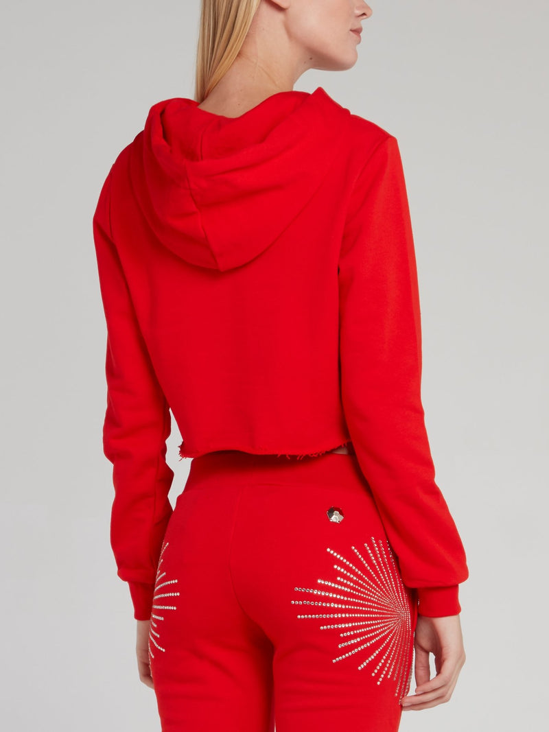 Red Studded Cropped Sweat Jacket