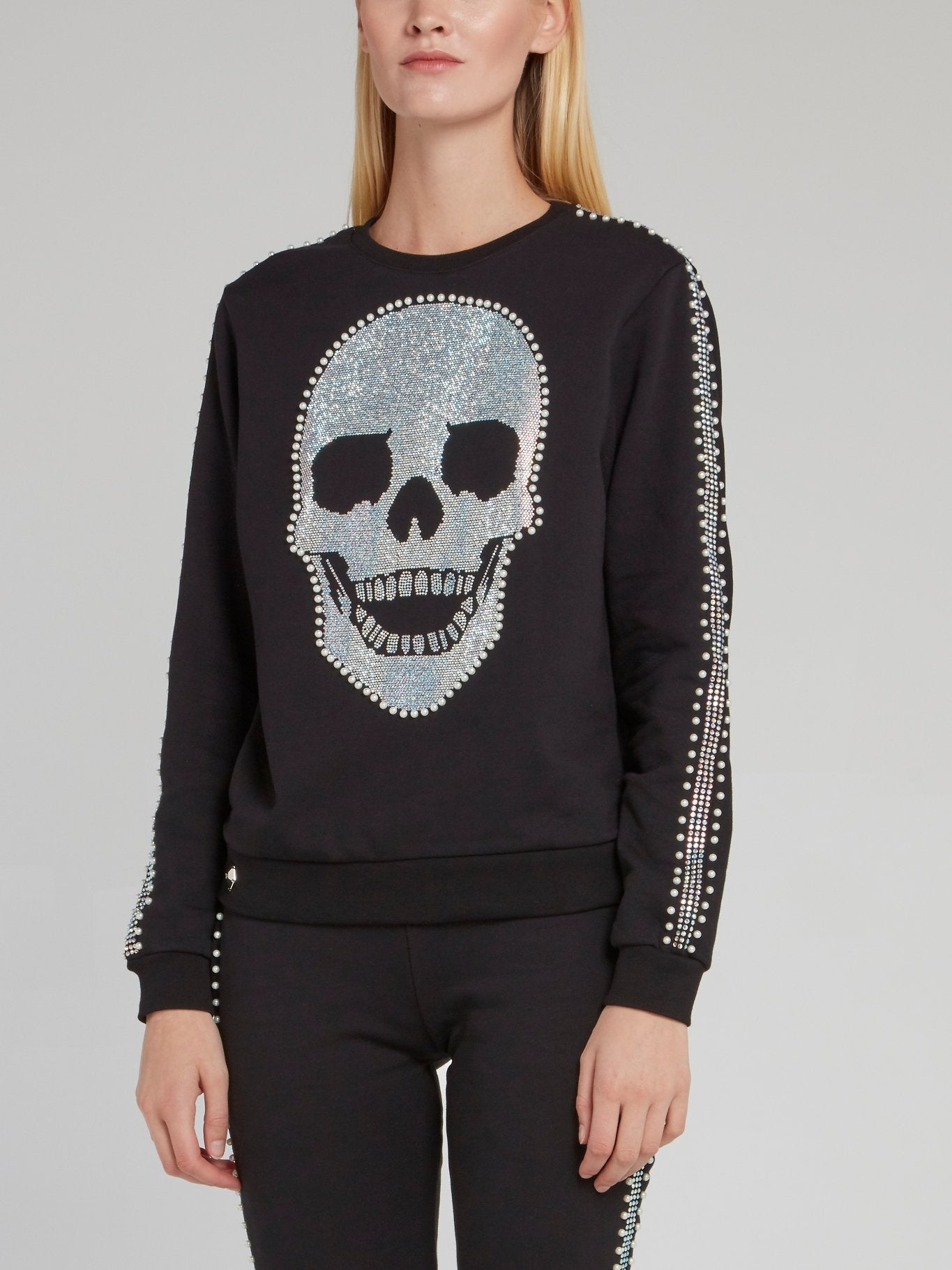 Black Pearl Detail Skull Sweatshirt