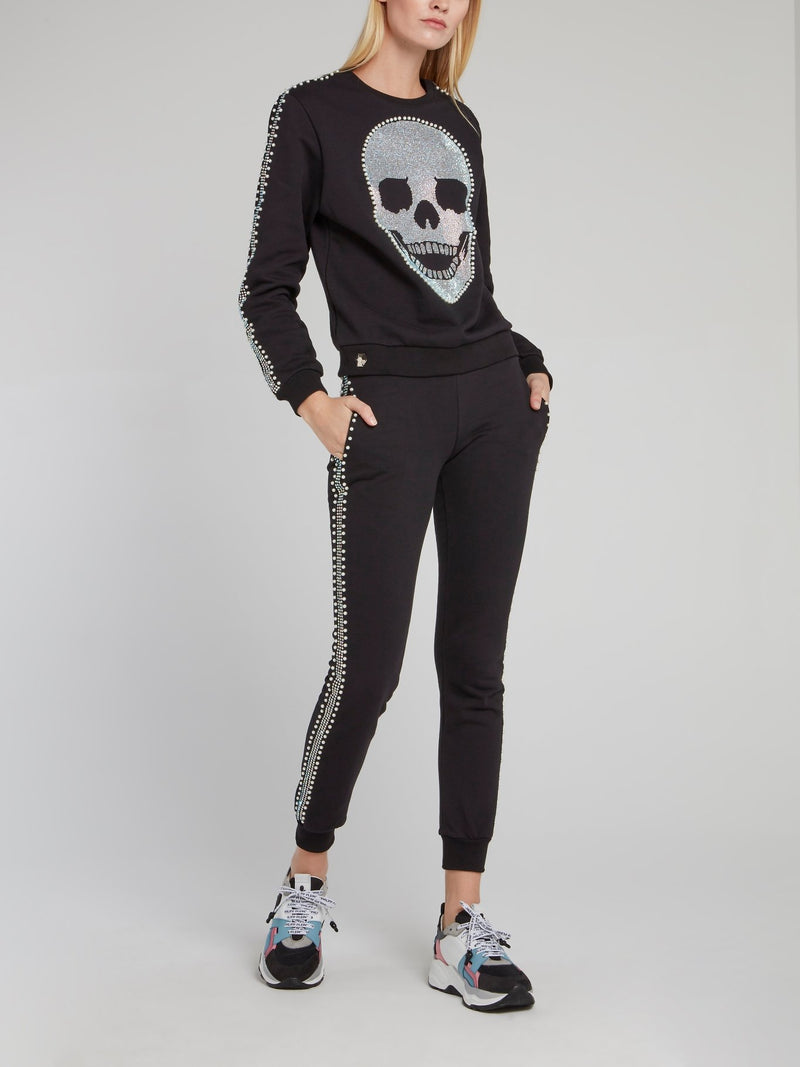 Black Pearl Detail Skull Sweatshirt