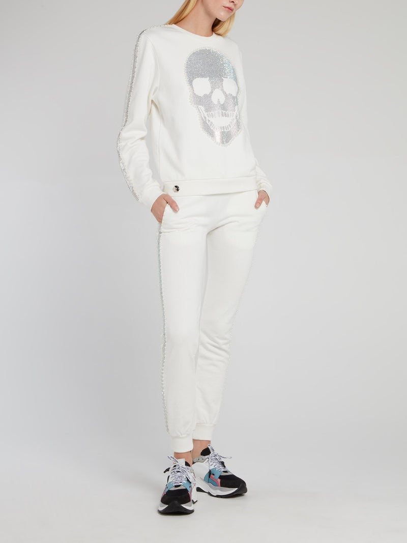 White Pearl Embellished Active Trousers