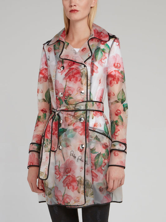 Floral Double-Breasted Trench Coat