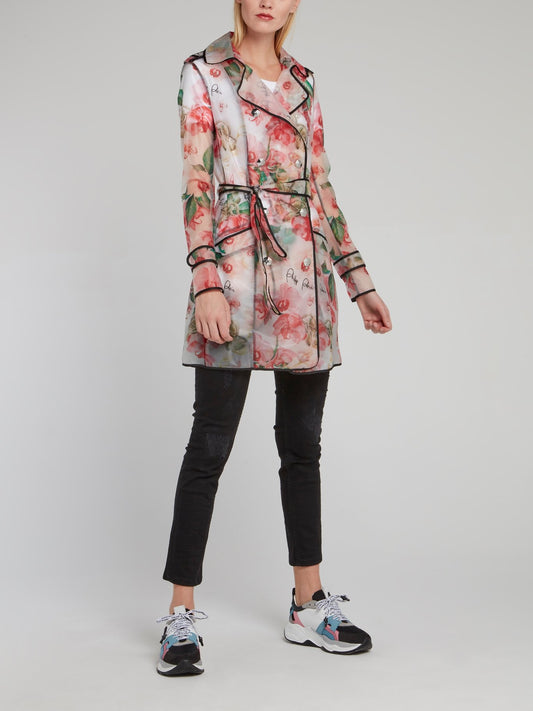 Floral Double-Breasted Trench Coat