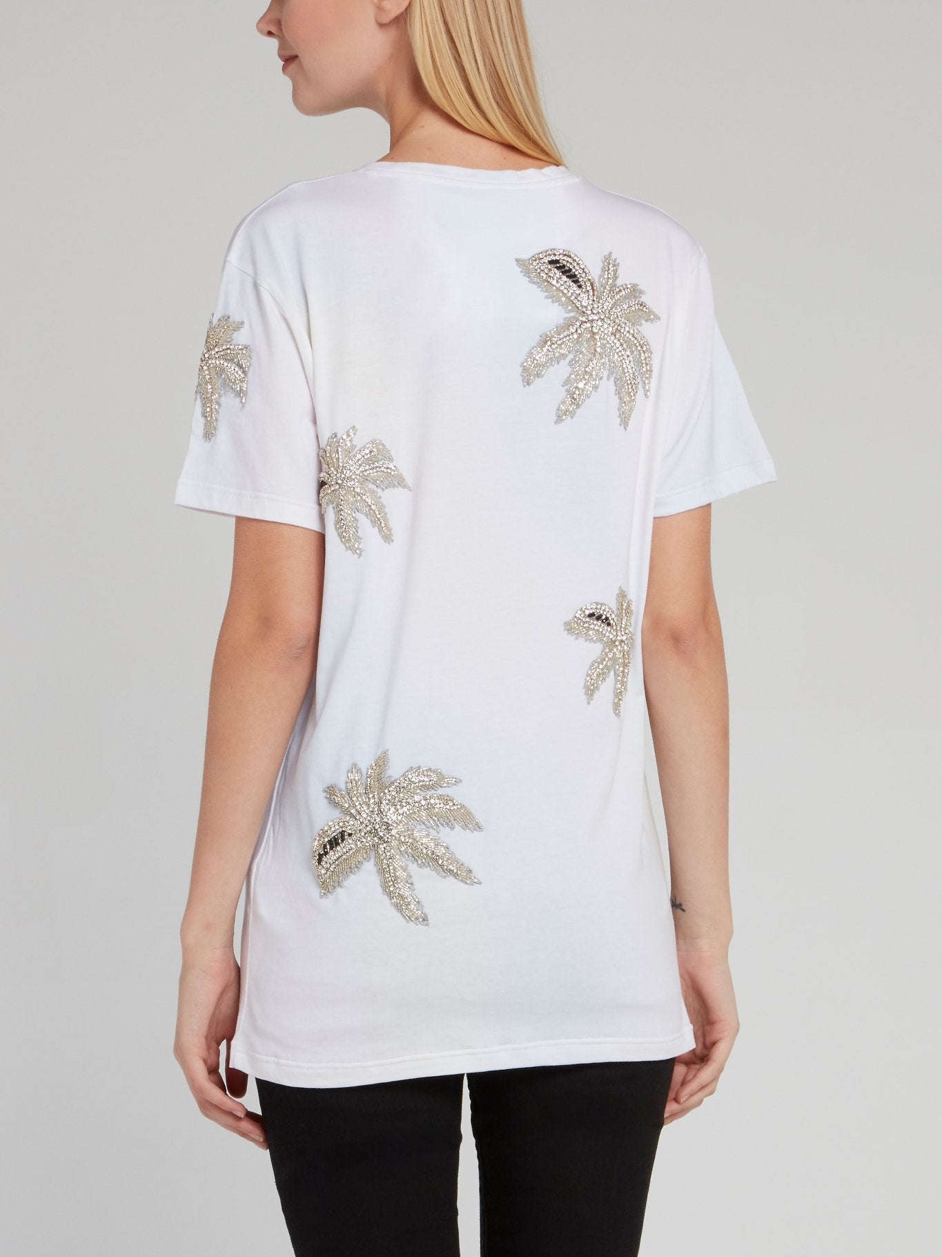 Белая футболка с декором в виде пальм Aloha Plein