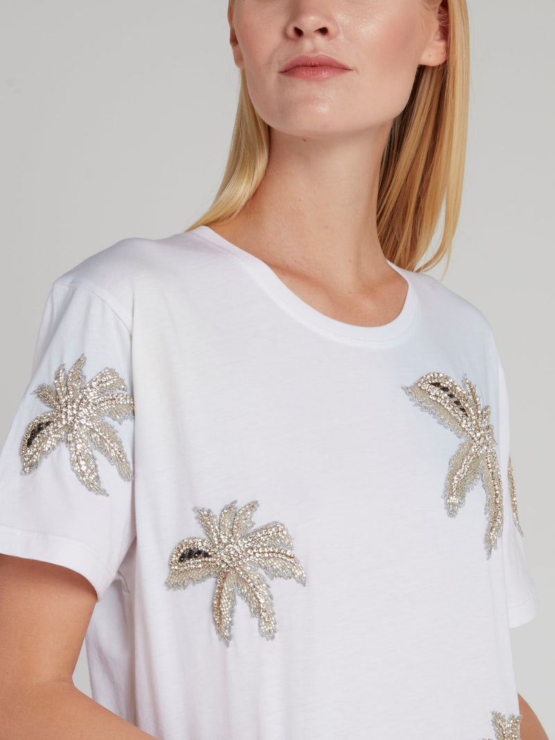 Белая футболка с декором в виде пальм Aloha Plein