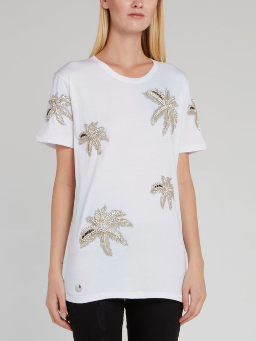 Aloha Plein White Palm Embellished T-Shirt