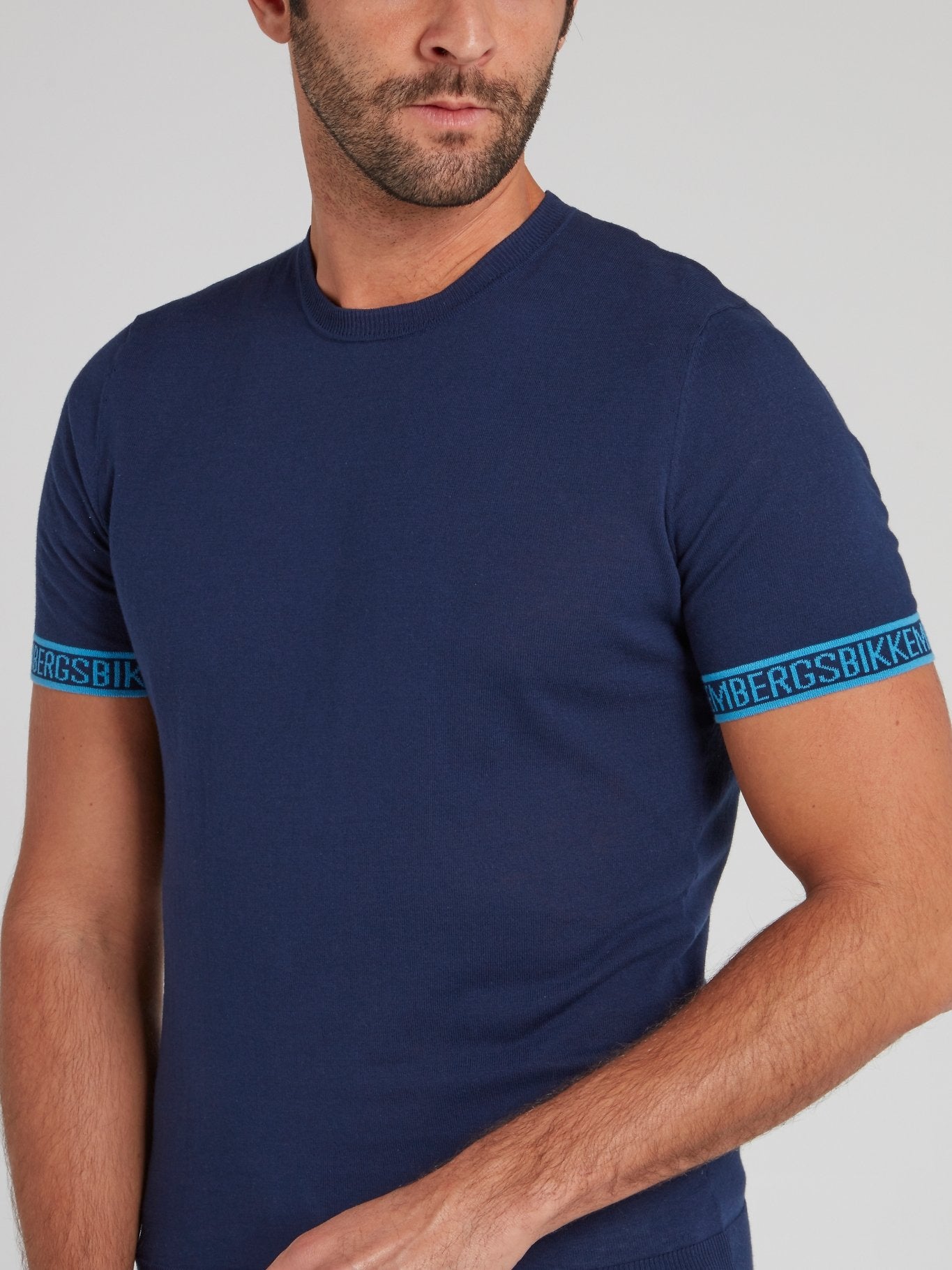 Navy Logo Tape Knitted T-Shirt
