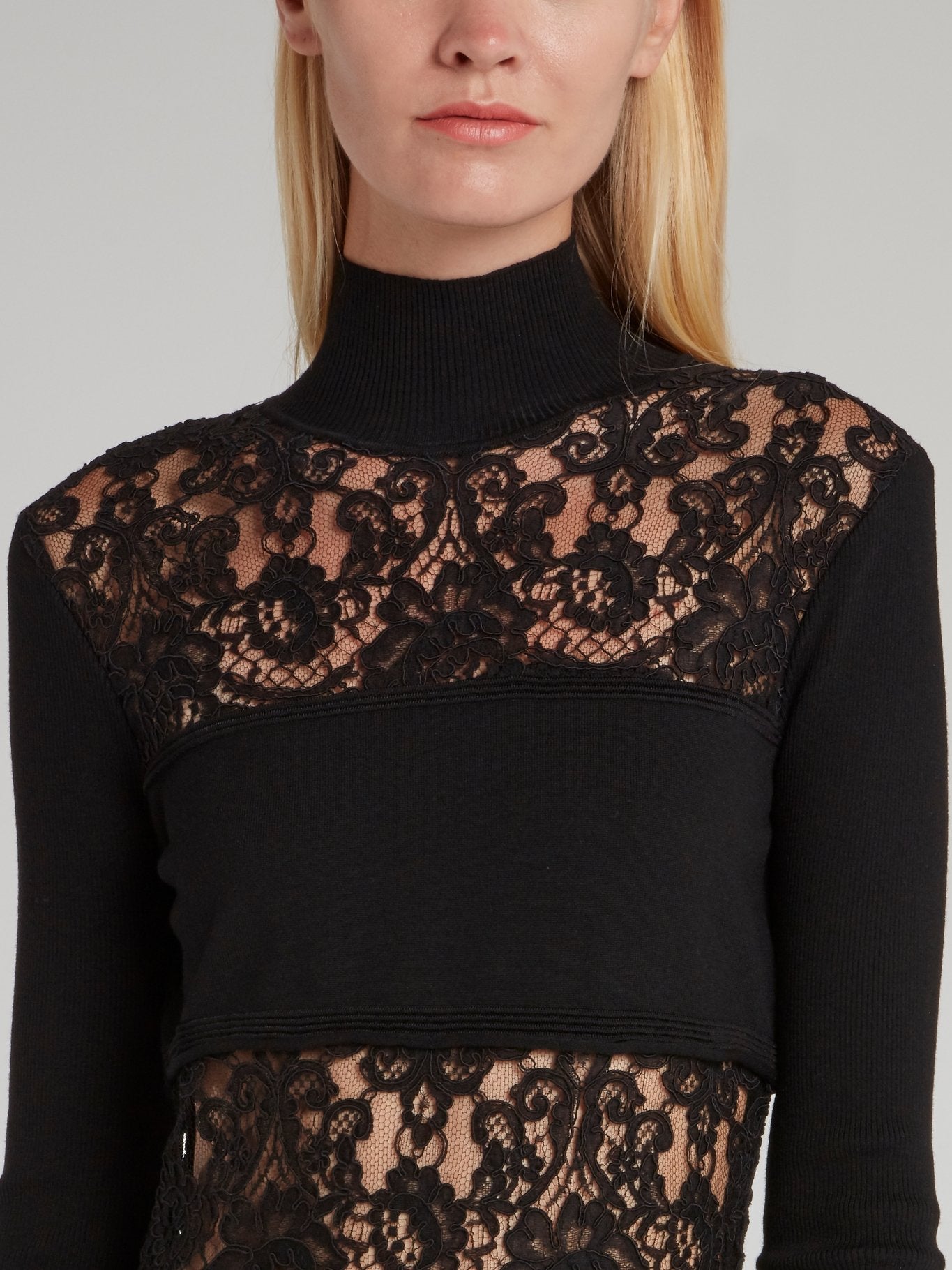 Black Lace Panel Turtleneck Dress Maison-B-More Global Store Black Lace Panel Turtleneck Dress Maison-B-More Global Store