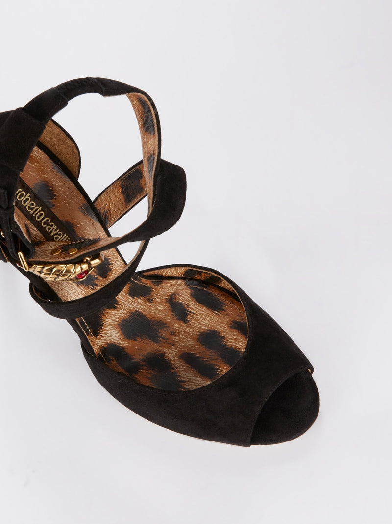Black Leopard Panel Suede Sandals