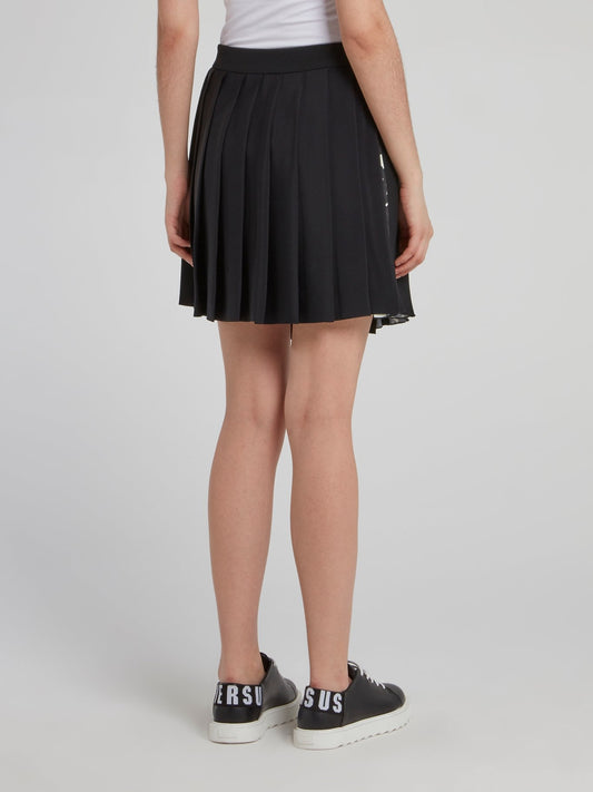 Черная юбка-мини с запахом и плиссировкой