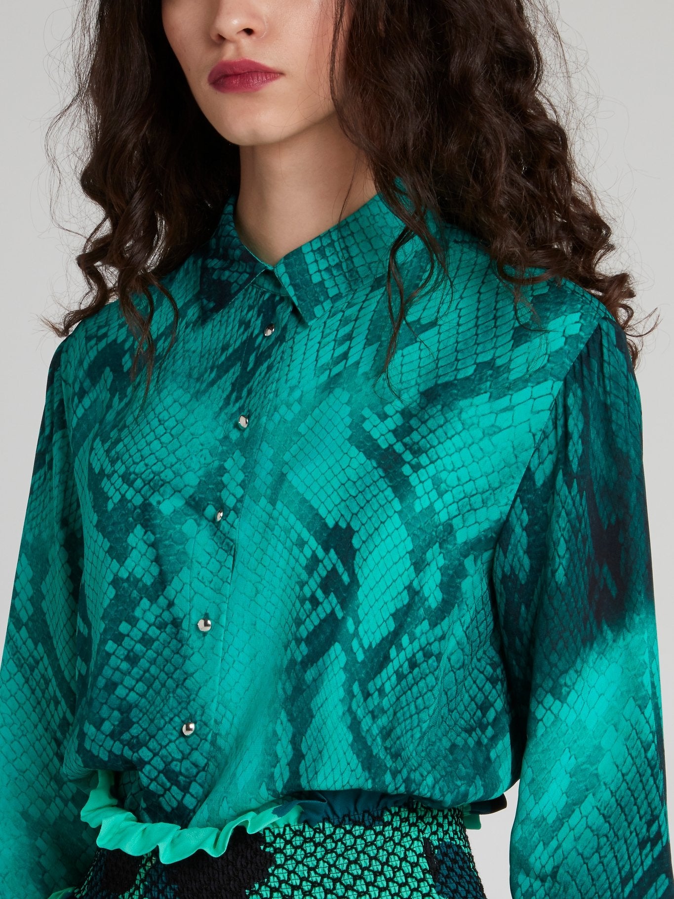 Green Python Frill Mini Dress Maison-B-More Global Store Green Python Frill Mini Dress Maison-B-More Global Store