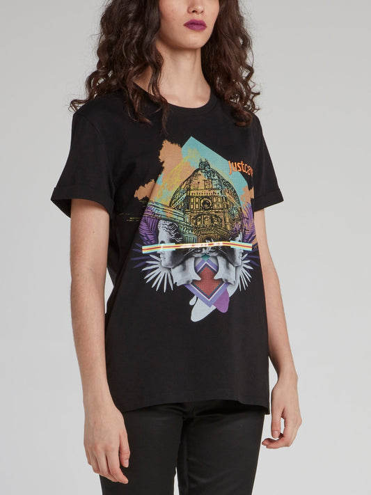 Black Abstract Print Crewneck T-Shirt