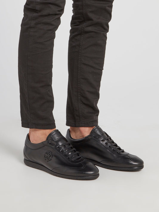 Черные низкие кожаные кроссовки с монограммой