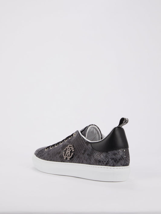 Grey Snake Print Leather Sneakers