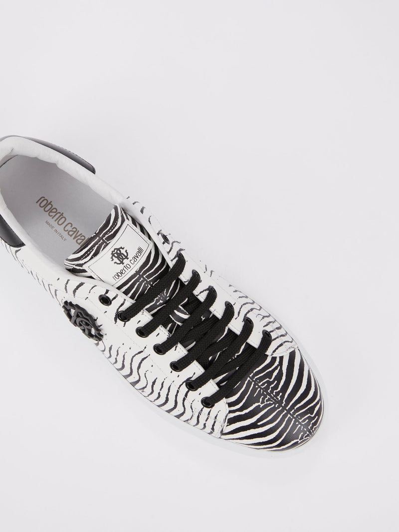 White Zebra Print Leather Sneakers