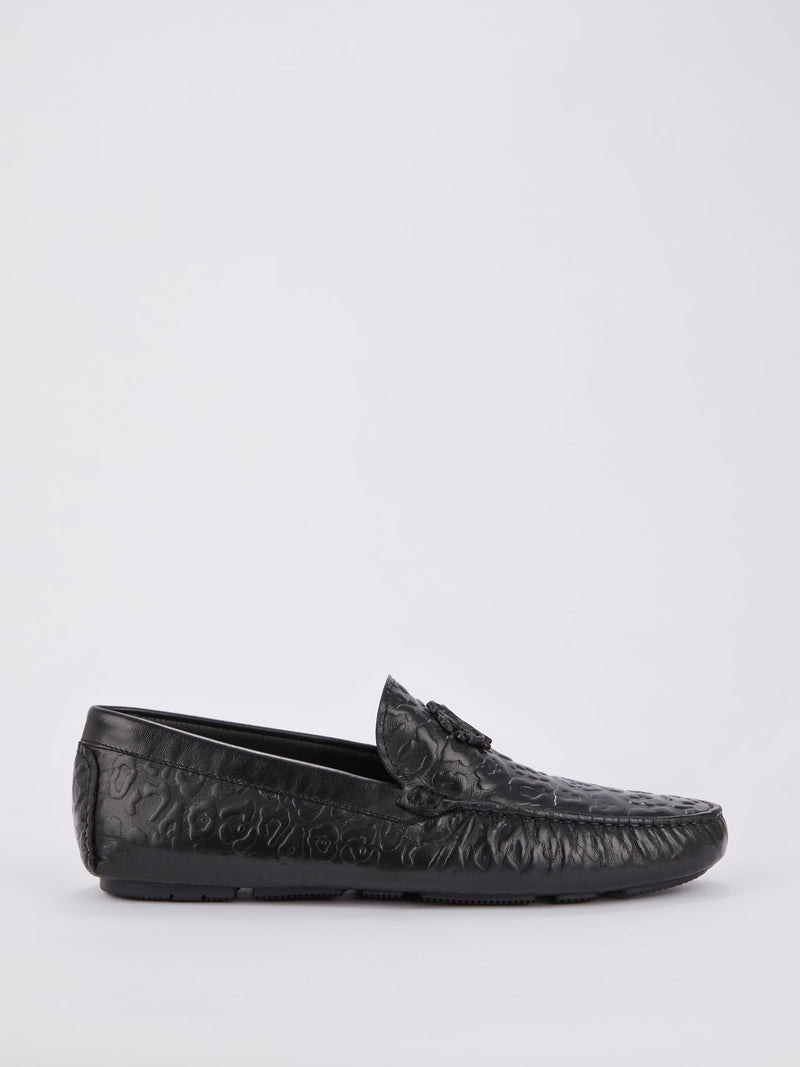 Black Embossed Leopard Effect Loafers