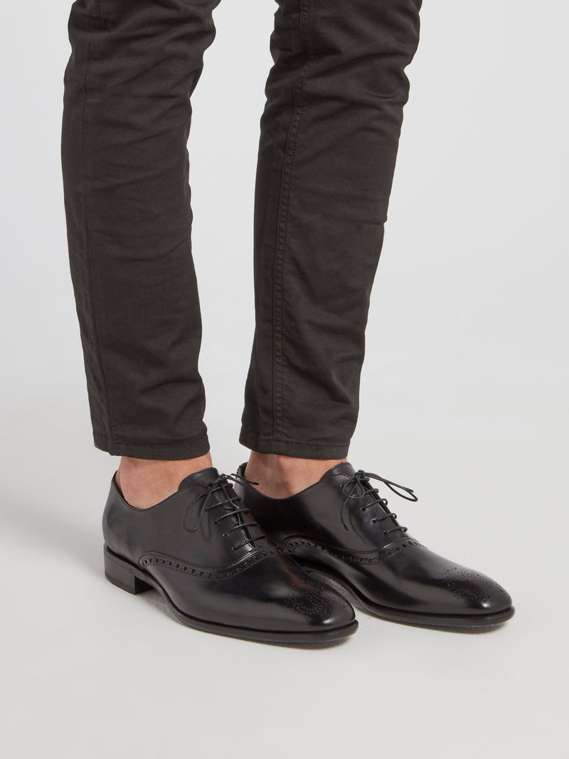 Black Perforated Oxford Shoes