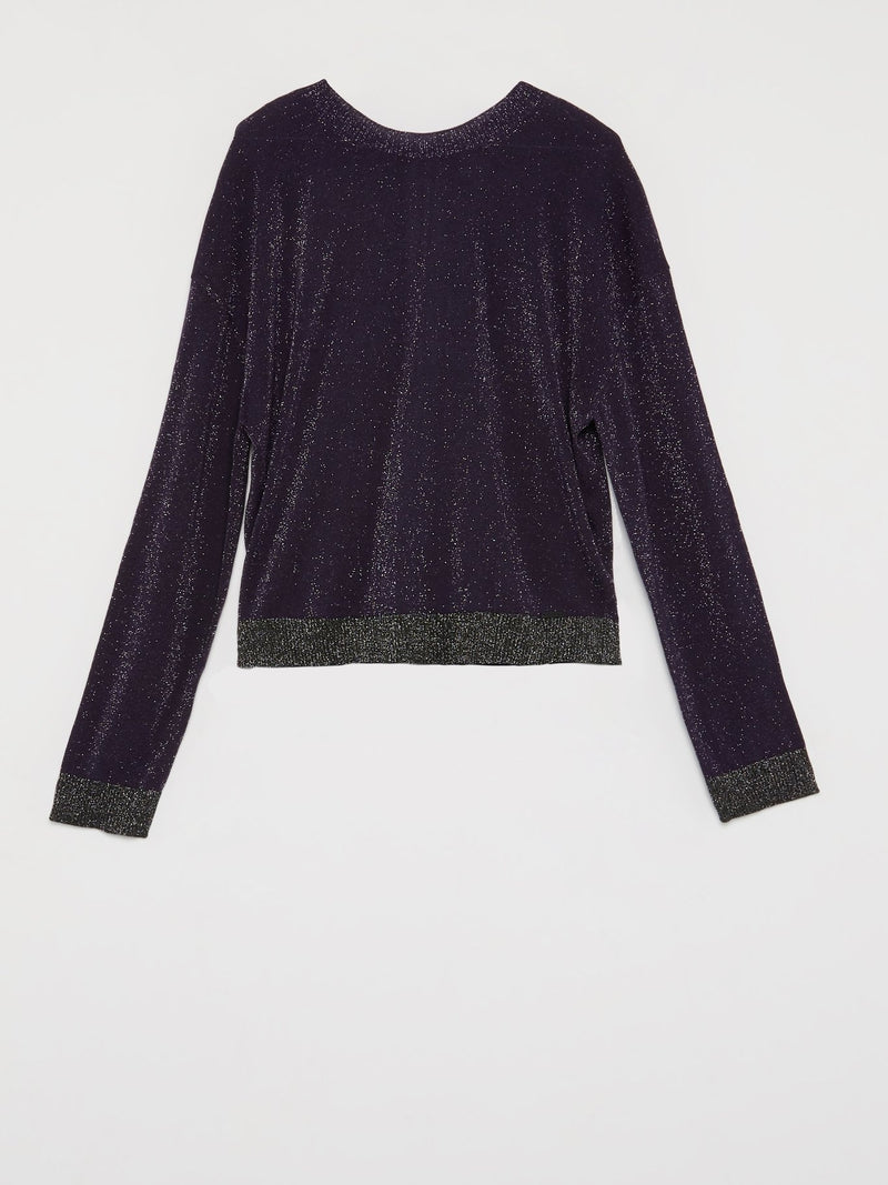 Фиолетовый блестящий свитер с молнией на спине