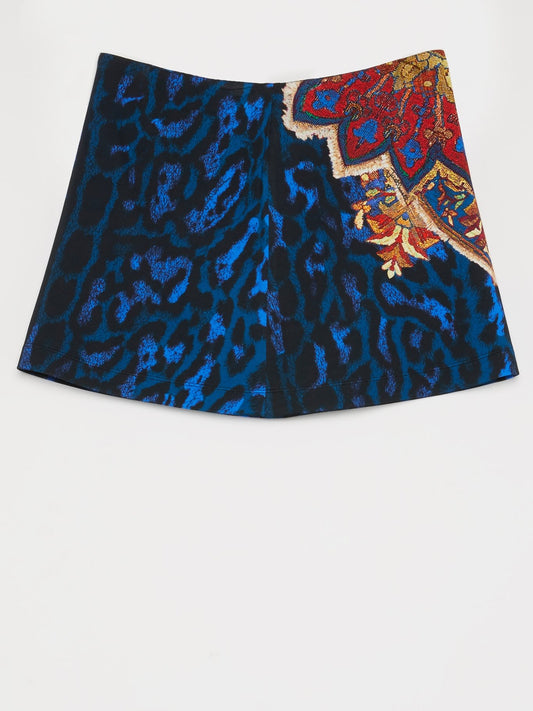 Синяя юбка-мини с леопардовым принтом