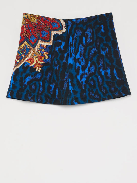 Синяя юбка-мини с леопардовым принтом