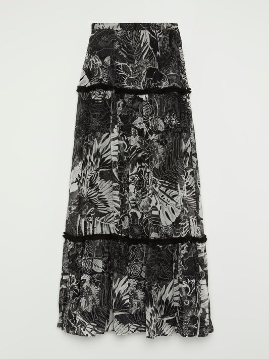 Черная юбка-макси с тропическим принтом в стиле бохо