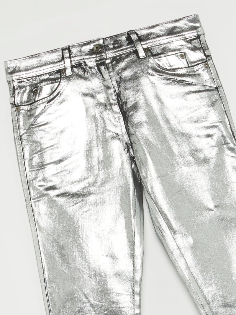 Metallic Silver Foil Jeans