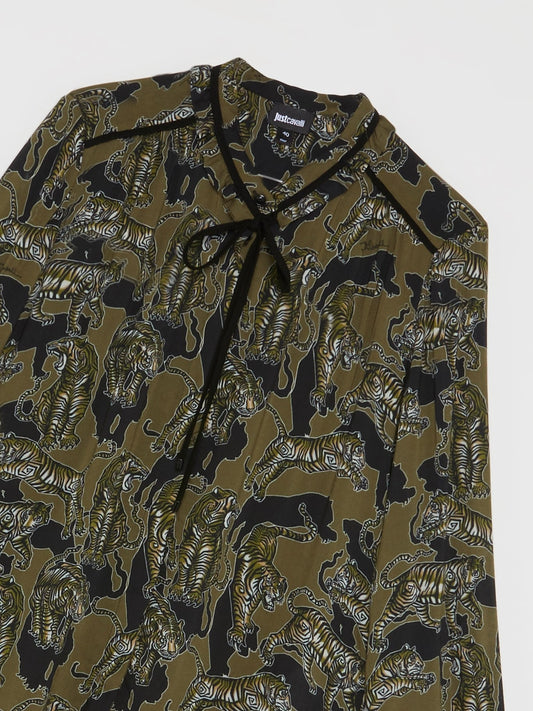 Оливковая блузка с принтом "тигры"