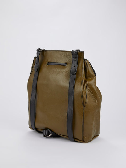 Оливковый маленький кожаный рюкзак с анималистическим принтом