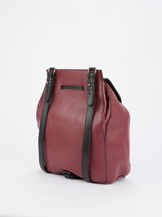 Бордовый кожаный маленький рюкзак с анималистическим принтом